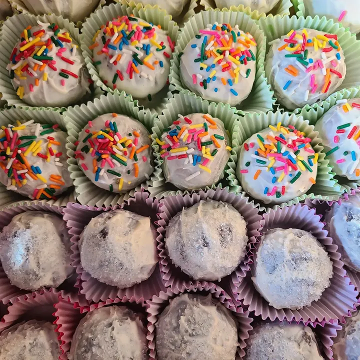Tray of cake balls from Battered Dough
